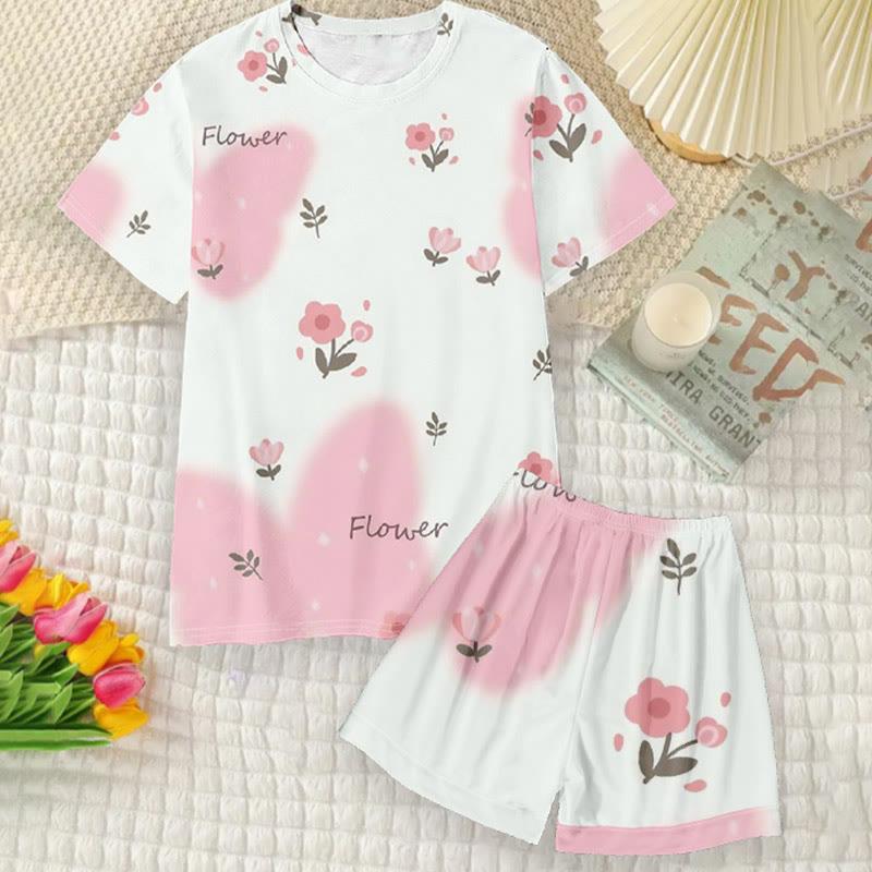 Cartoon Butterfly Flower Casual Loose T-Shirt Shorts  |   Shorts Clothing Set