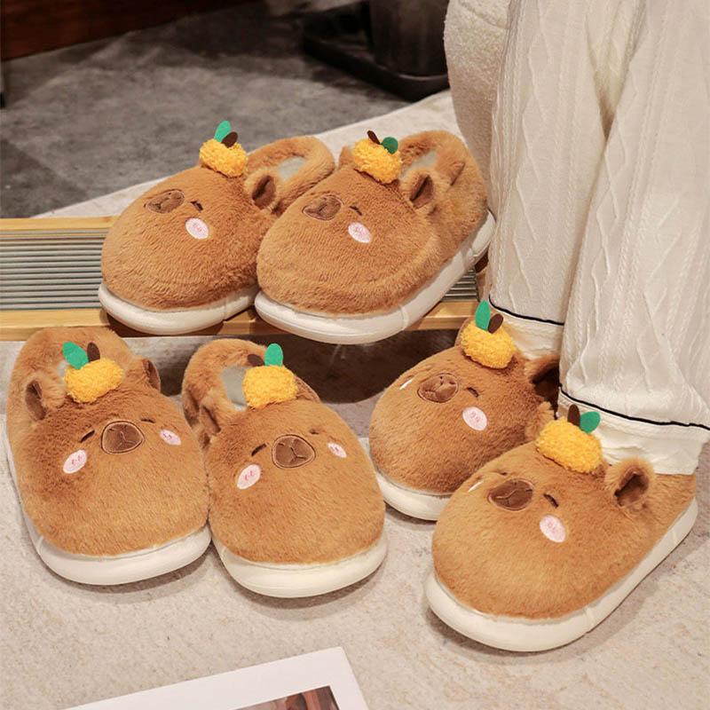 Cartoon Capybara Casual Plush Slippers  |   Slippers Shoes Brown