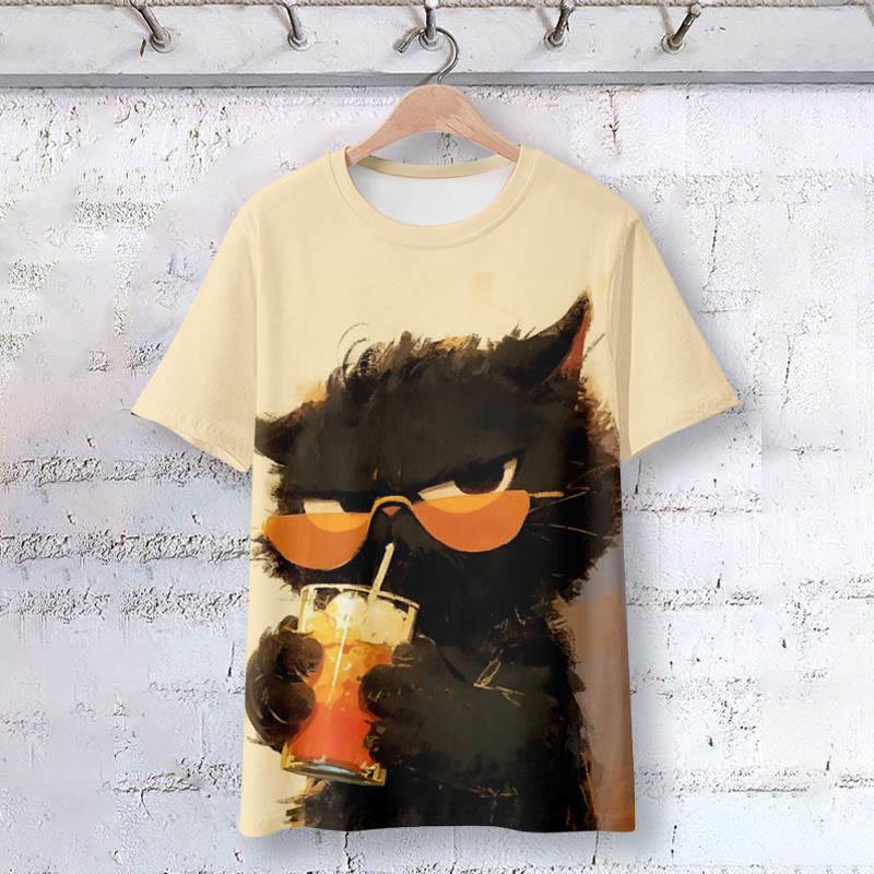 Cartoon Cat Print Casual Loose Short Sleeve T-Shirt  |   T-Shirts Clothing T-Shirts