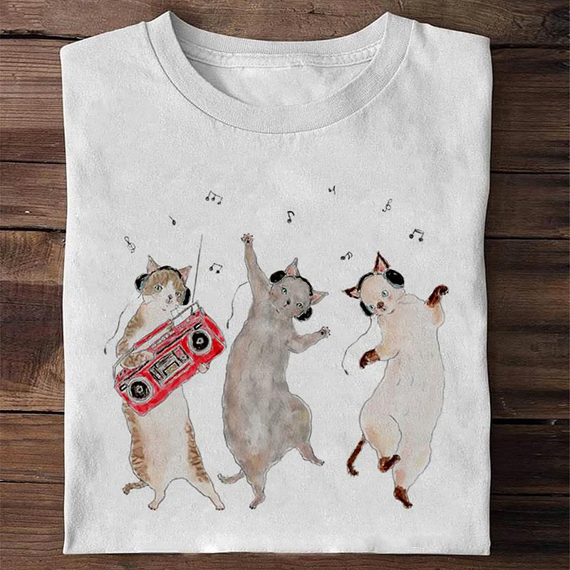 Cartoon Cat Print Casual Loose T-Shirt  |   T-Shirts Clothing T-Shirts