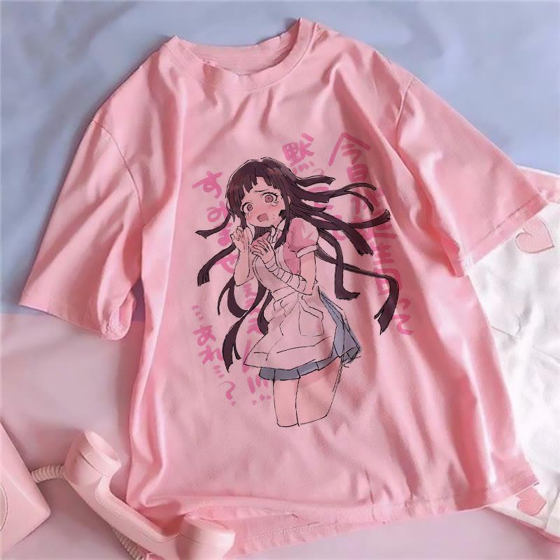 Cartoon Character Letter Print Short Sleeve Loose T-Shirt  |   T-Shirts Clothing Pink