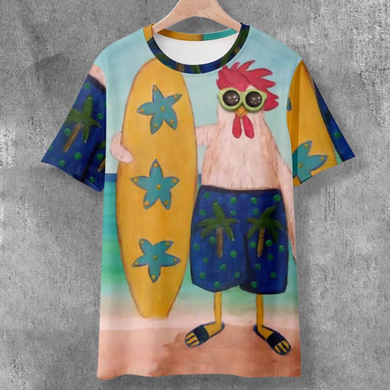 Cartoon Chicken Print Summer T-Shirt  |   T-Shirts Clothing Multicolor