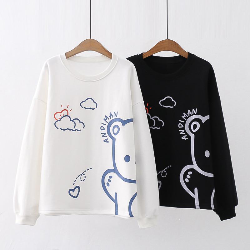 Cartoon Cloud Bear Print Round Collar Sweatshirt  |   Sweatshirts & Hoodies Clothing Black