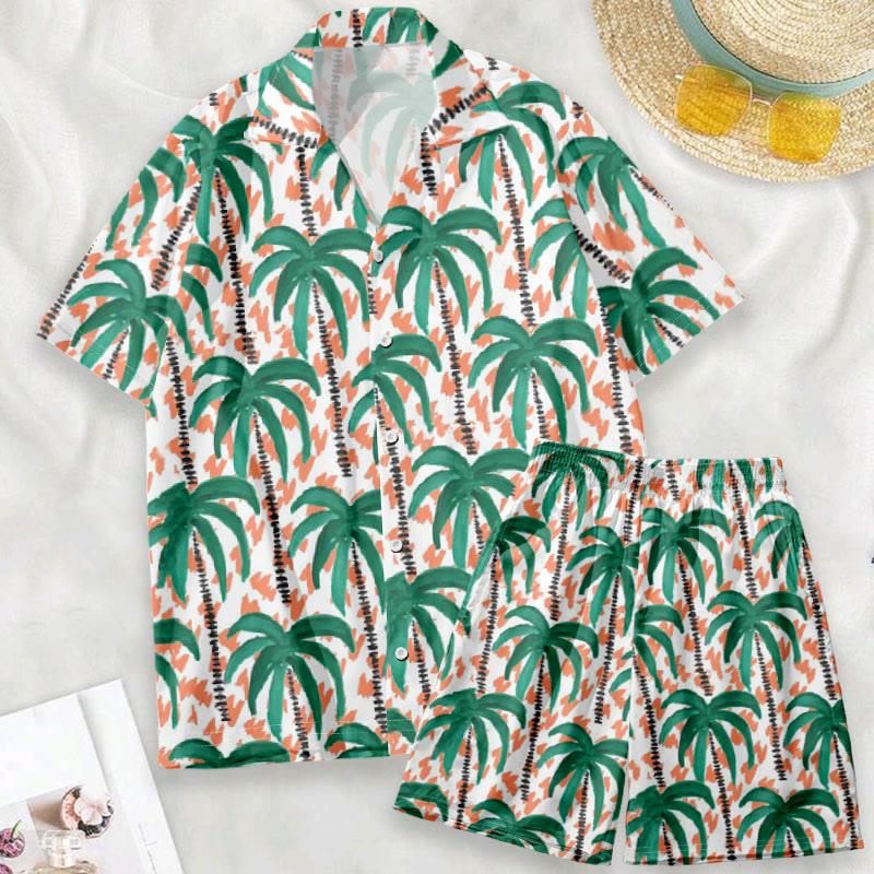 Cartoon Coconut Tree Casual Loose T-Shirt Shorts  |   T-Shirts Clothing Set