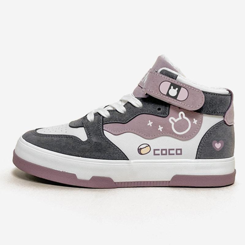 Cartoon Colorblock High Top Plush Sneakers  |   Sneakers Shoes Gray