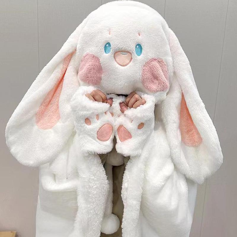 Cartoon Cute Bunny Plush Wearable Hooded Blanket  |   Pajamas Clothing A(80*125 cm, No Gloves)