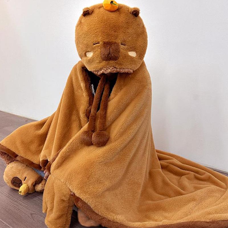 Cartoon Cute Capybara Plush Wearable Hooded Blanket  |   Pajamas Clothing A(80*125 cm, No Gloves)