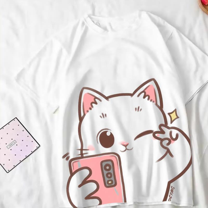 Cartoon Cute Kitty Print Summer Casual T-Shirt  |   T-Shirts Clothing T-Shirts