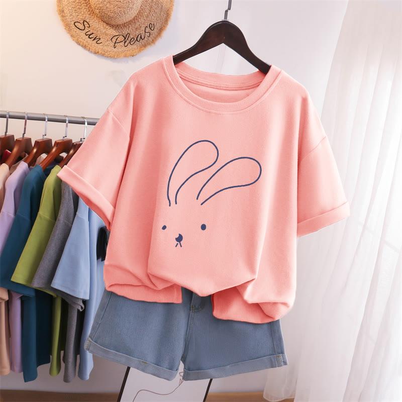 Cartoon Cute Rabbit Print Summer Casual T-Shirt  |   T-Shirts Clothing Black