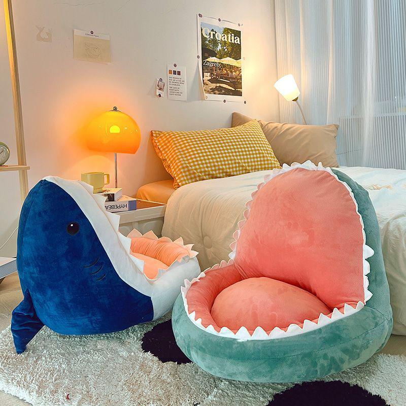 Cartoon Dinosaur Shark Plush Seat Cushion  |   Plushies & Bedding Accessories Blue