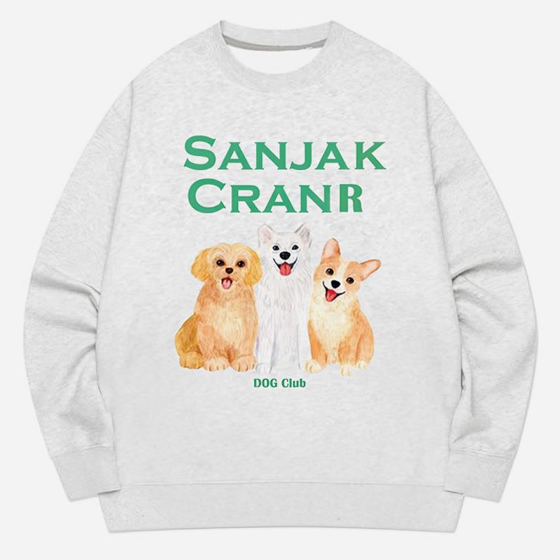 Cartoon Dog Club Pattern Round Collar Casual Sweatshirt  |   Sweatshirts & Hoodies Clothing Grey