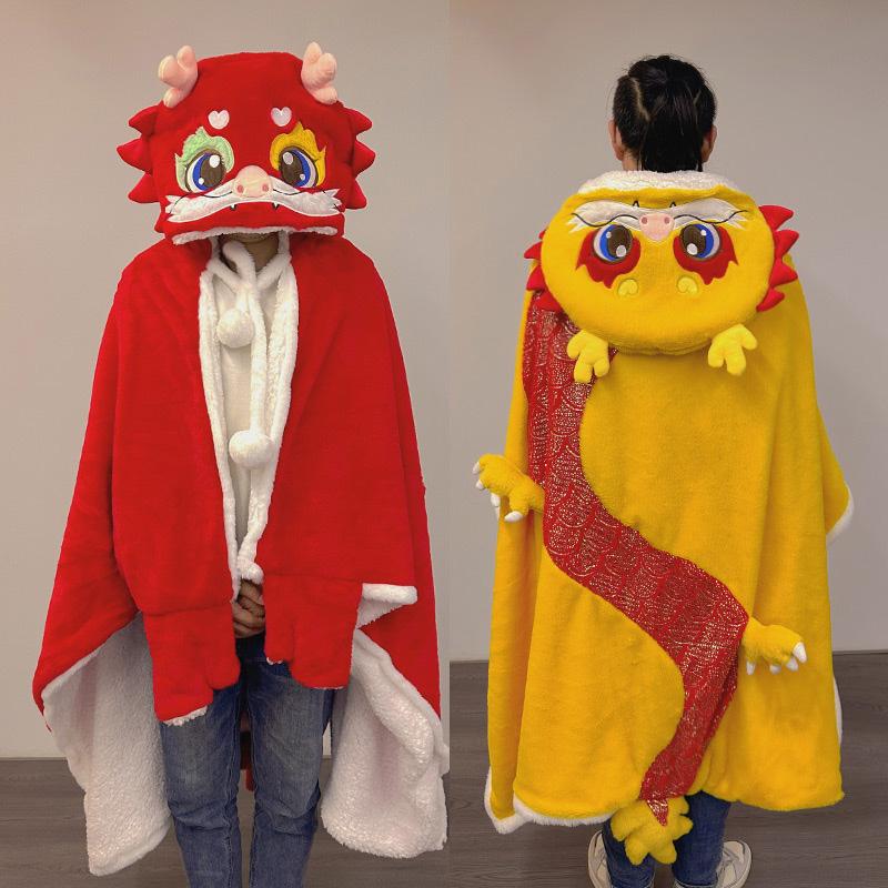 Cartoon Dragon Plush Wearable Hooded Blanket  |   Pajamas Clothing Pajamas