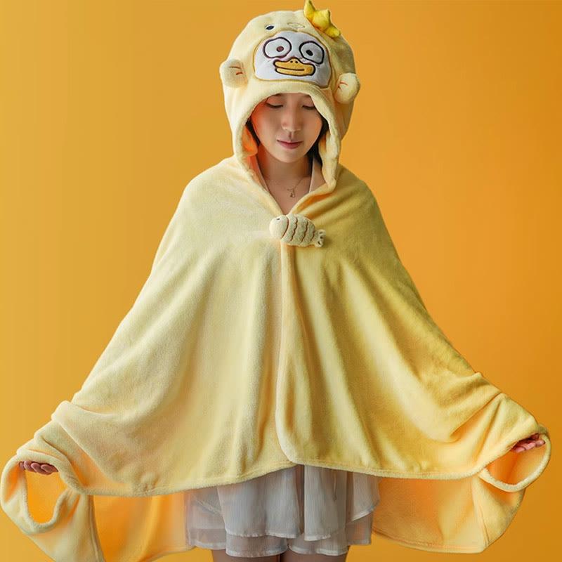 Cartoon Duck Embroidery Hooded Plush Toy Blanket  |   Pajamas Clothing Pajamas