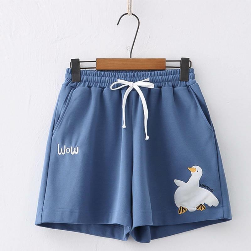 Cartoon Duck Embroidery Pocket Drawstring Shorts  |   Shorts Clothing Apricot