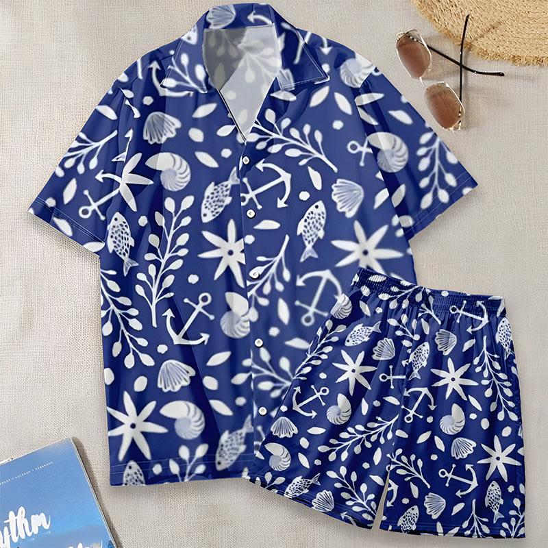 Cartoon Fish Sea Shell Print Loose T-Shirt Shorts  |   Shorts Clothing Set