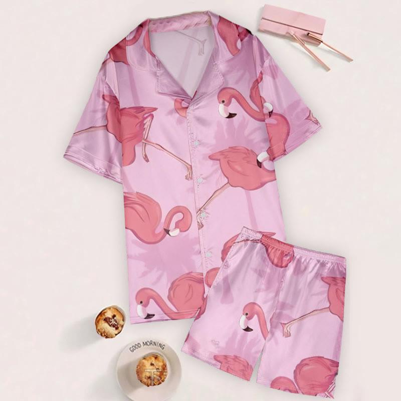 Cartoon Flamingo Print T-Shirt Shorts Pajamas  |   Pajamas Clothing Pajamas