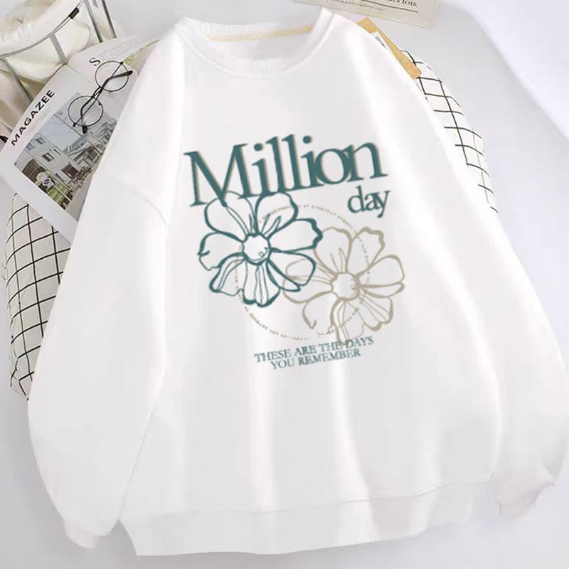 Cartoon Flower Print Round Collar Casual Sweatshirt  |   Sweatshirts & Hoodies Clothing Sweatshirts & Hoodies