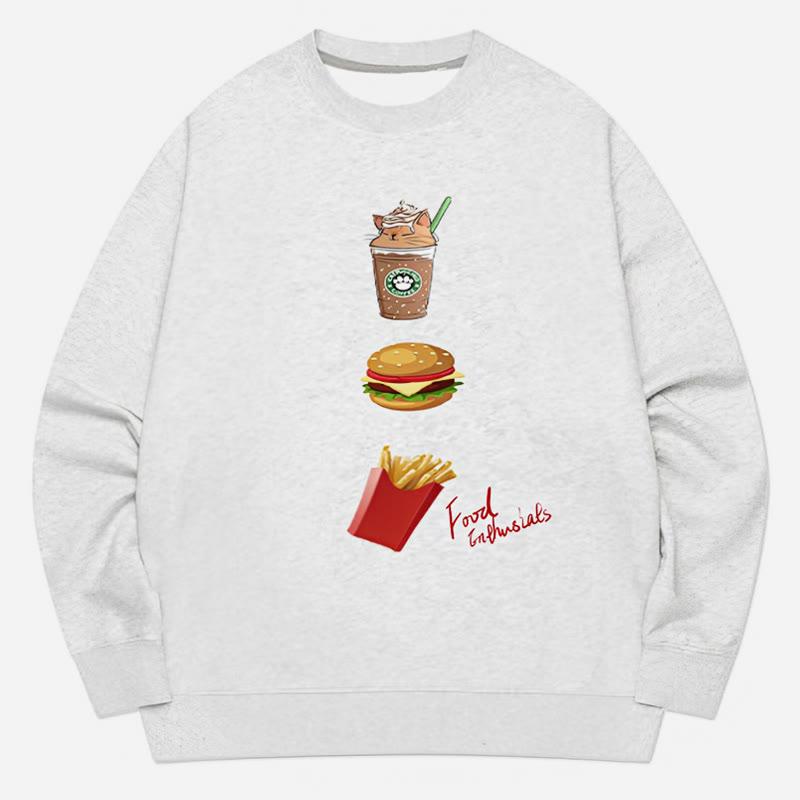 Cartoon Food Print Round Collar Casual Sweatshirt  |   Sweatshirts & Hoodies Clothing Grey