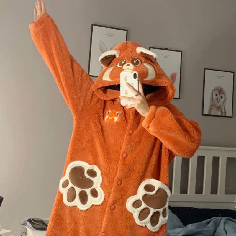 Cartoon Fox Plush Hooded Pajamas Dress  |   Pajamas Clothing Orange