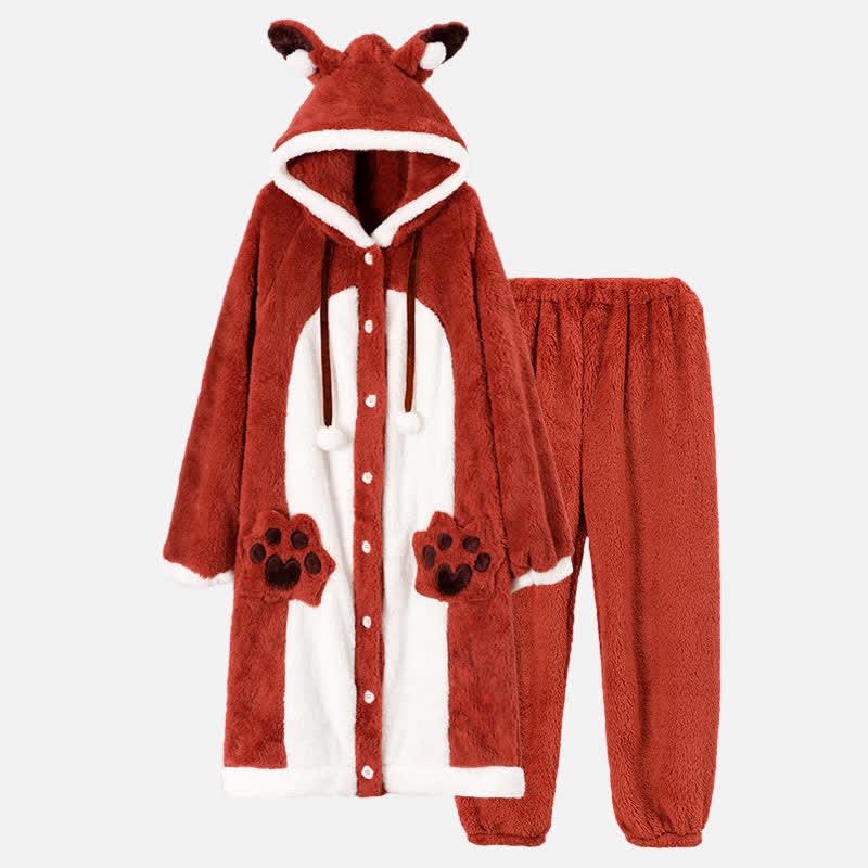 Cartoon Fox Plush Hooded Pajamas Set  |   Pajamas Clothing Pajamas