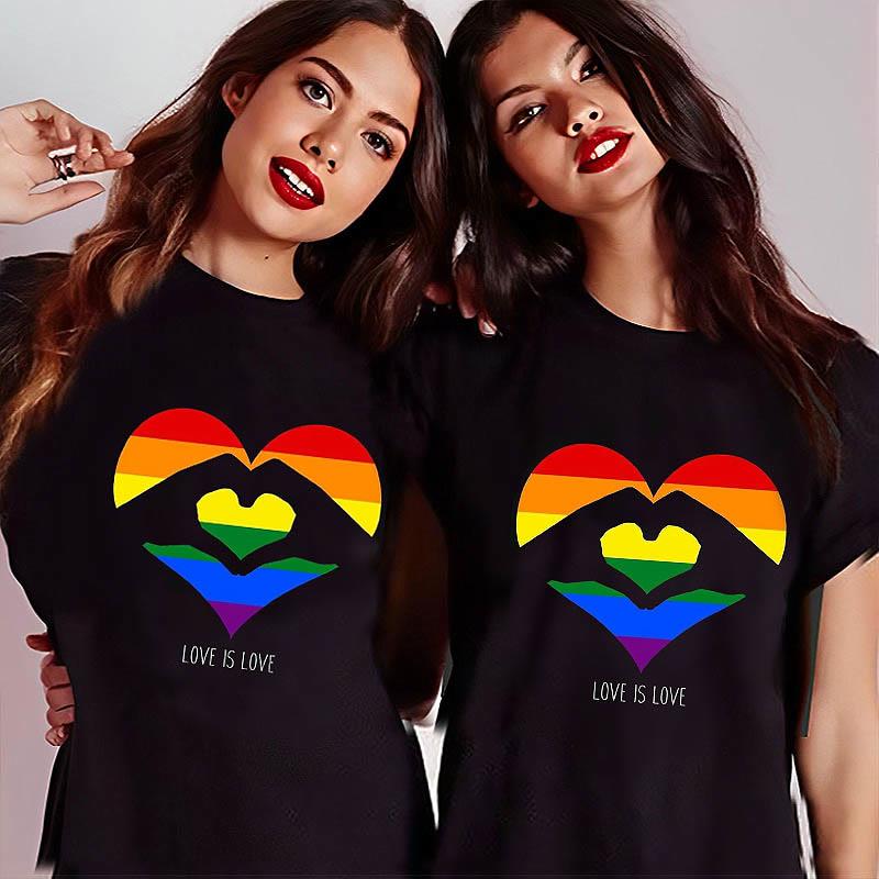 Cartoon Gradient Color Heart Print Loose T-Shirt  |   T-Shirts Clothing Black