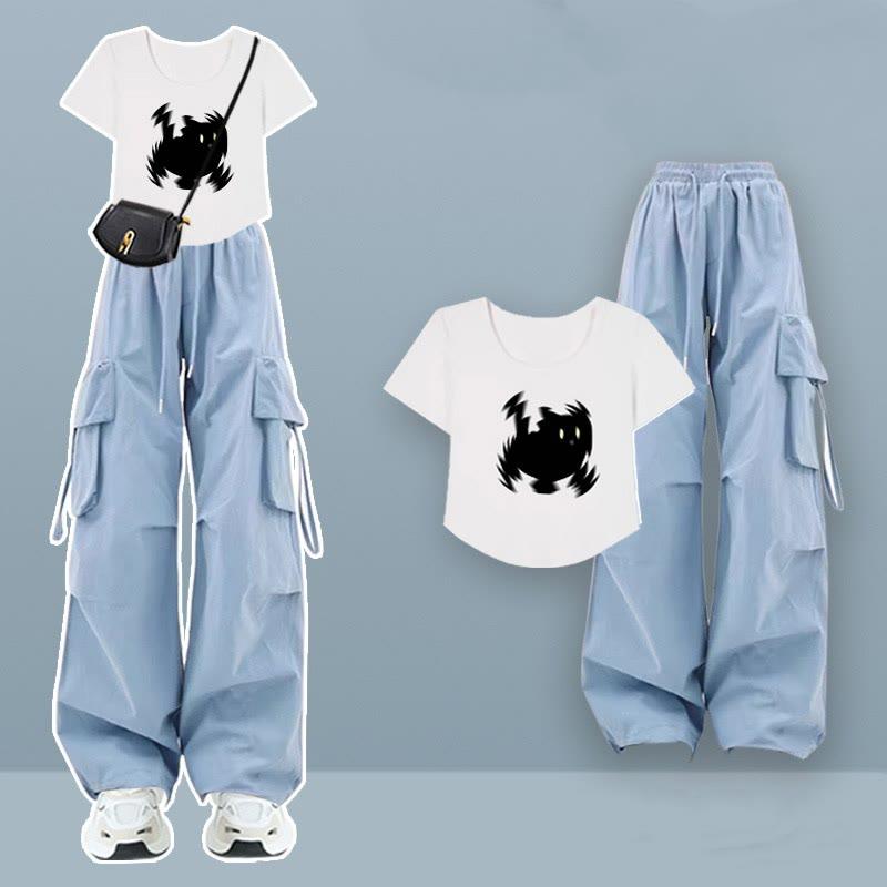 Cartoon Kitty Casual T-Shirt Cargo Pants  |   Pants Clothing Pants