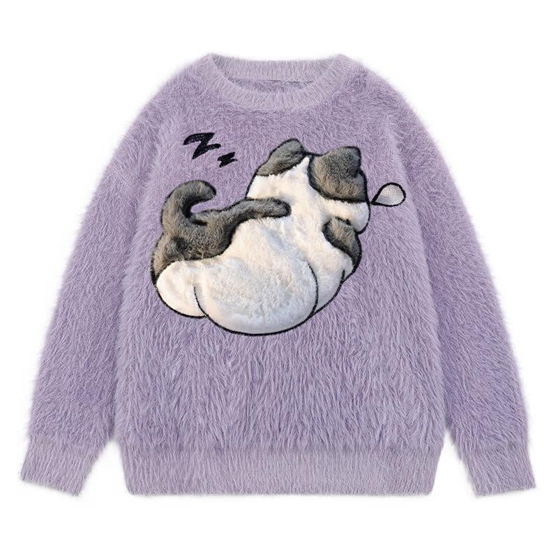 Cartoon Kitty Duck Panda Flocking Print Sweater  |   Sweater Clothing Apricot A