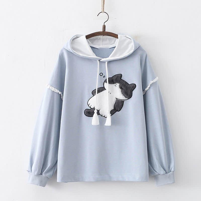 Cartoon Kitty Embroidery Long Sleeve Casual Hoodie  |   Sweatshirts & Hoodies Clothing Blue