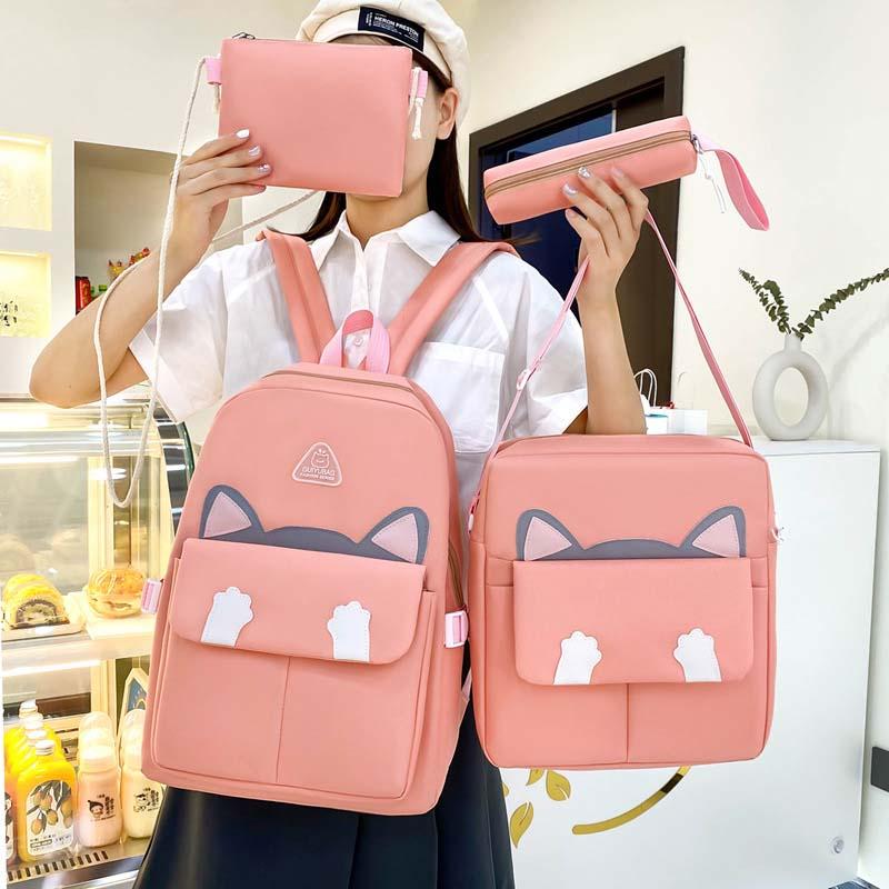 Cartoon Kitty Four Pieces Handbag Backpack  |   Crossbody Bag Backpack Backpack