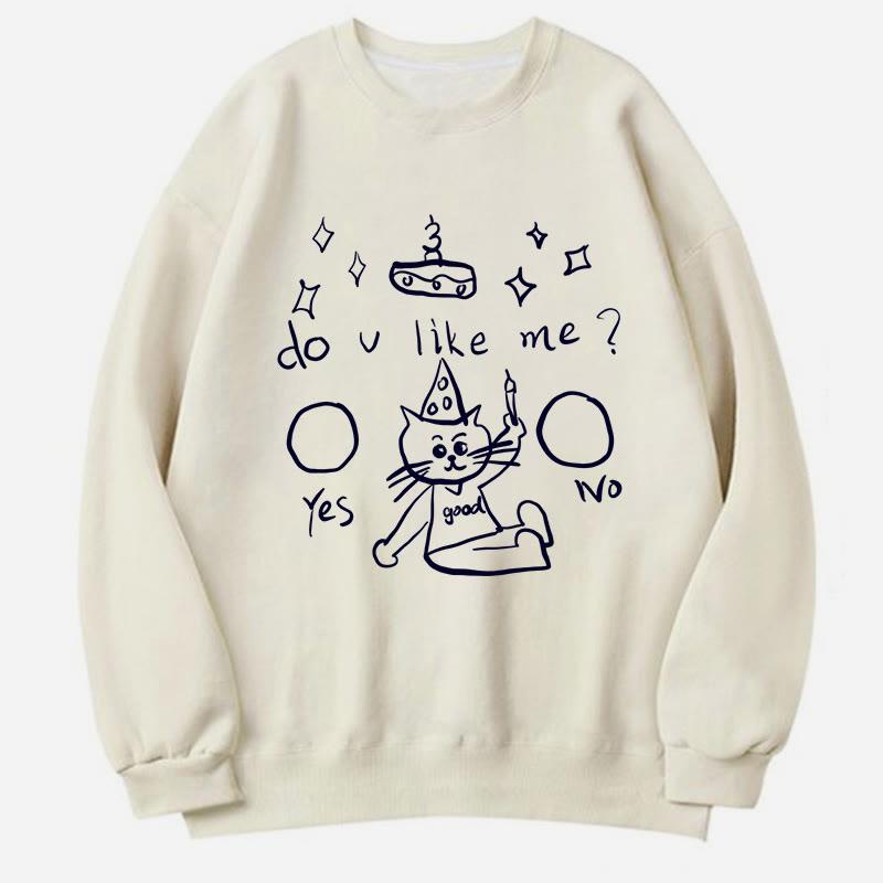 Cartoon Kitty Pattern Print Round Collar Casual Sweatshirt  |   Sweatshirts & Hoodies Clothing Beige