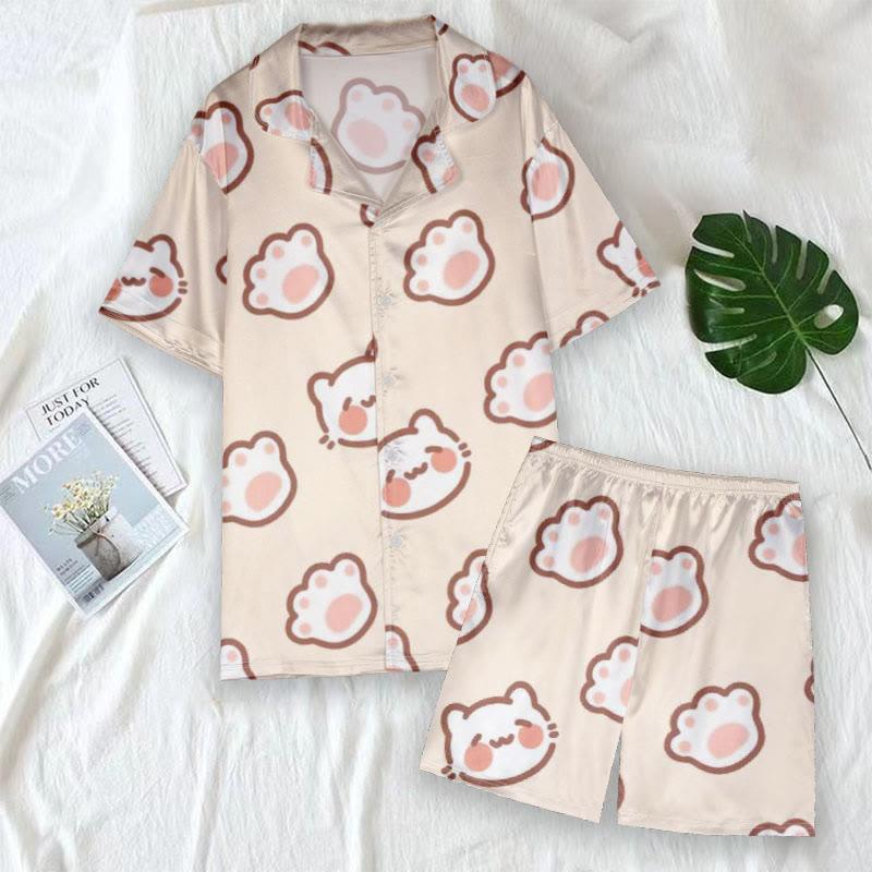 Cartoon Kitty Paw Print T-Shirt Shorts Pajamas  |   Shorts Clothing Pajamas