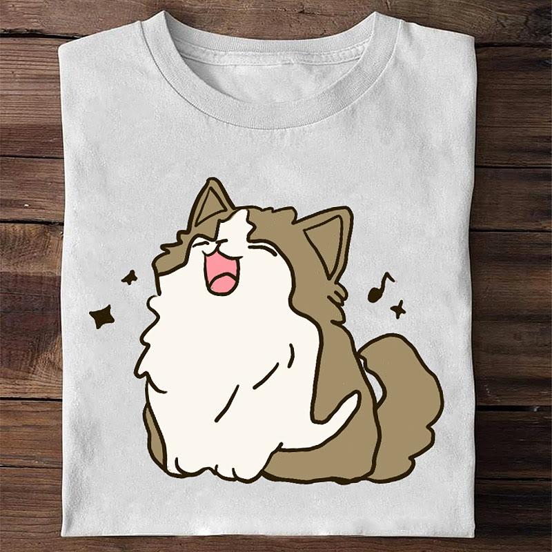 Cartoon Kitty Print Loose T-Shirt  |   T-Shirts Clothing T-Shirts