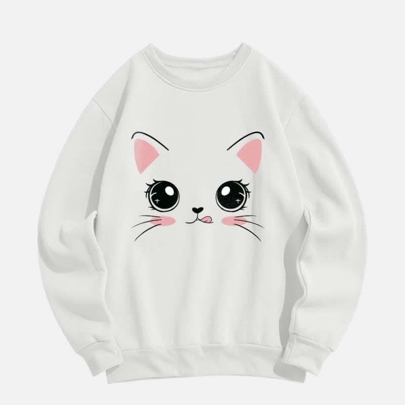 Cartoon Kitty Print Round Collar Sweatshirt  |   Sweatshirts & Hoodies Clothing Sweatshirts & Hoodies