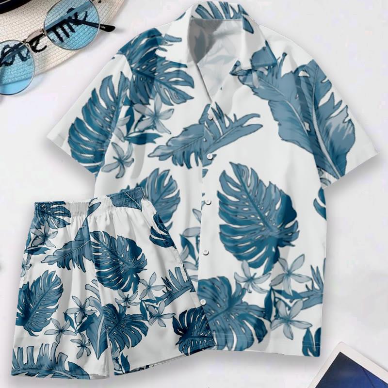 Cartoon Leaf Print Loose T-Shirt Shorts  |   Shorts Clothing Set