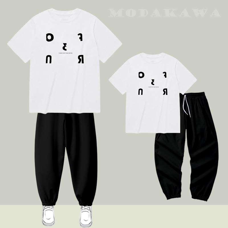 Cartoon Letter Pattern Print Casual T-Shirt Pants Set  |   Pants Clothing Pants