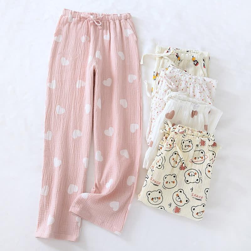 Cartoon Love Heart Print Cotton Pajama Pants  |   Pajamas Clothing A