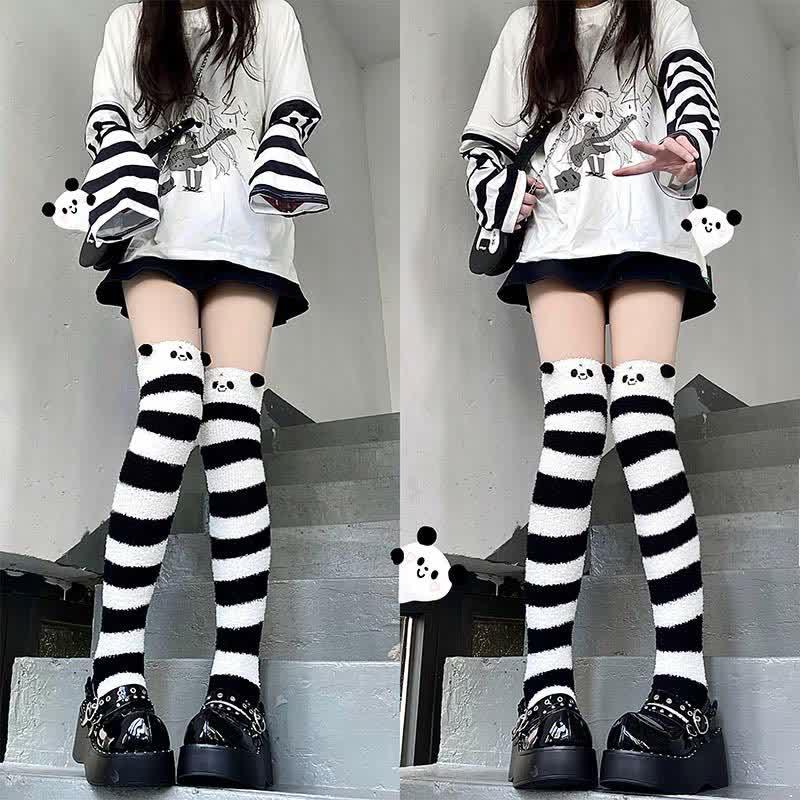 Cartoon Panda 3D Decor Stripe Stockings Over The Knee Warm  |   Socks Accessories A