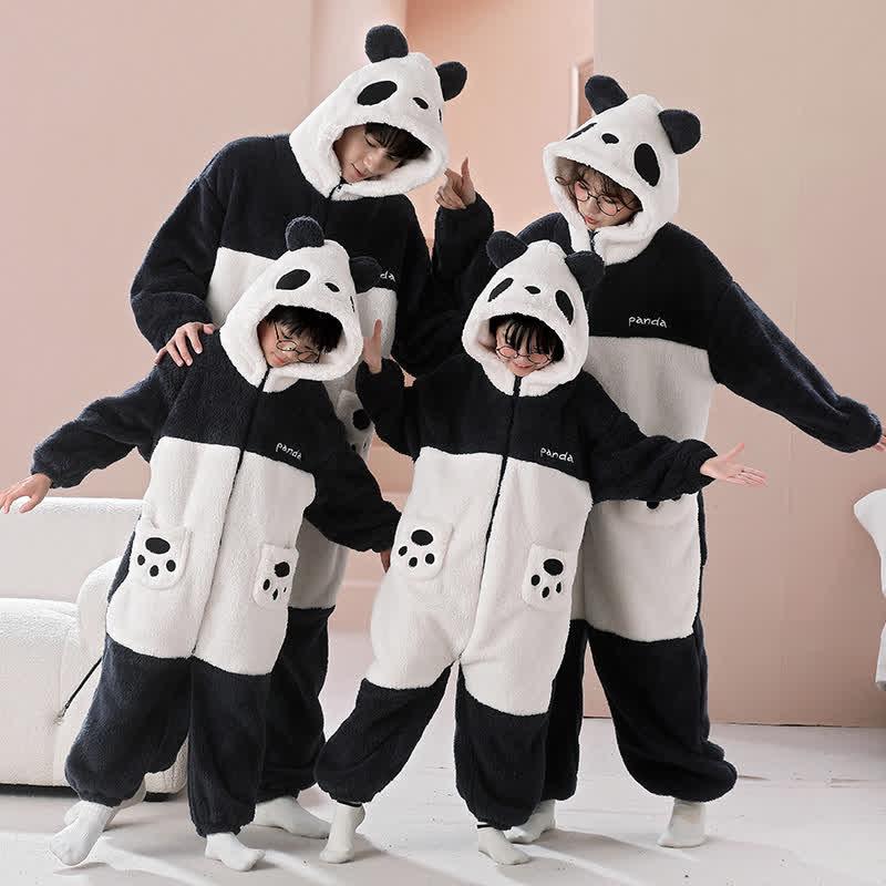 Cartoon Panda Plush Family Pajamas Matching Sets  |   Pajamas Clothing Black&White