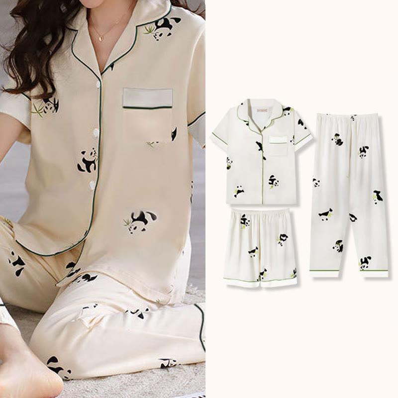 Cartoon Panda Print Casual Summer Pajamas Three Piece Set  |   Pajamas Clothing Pajamas