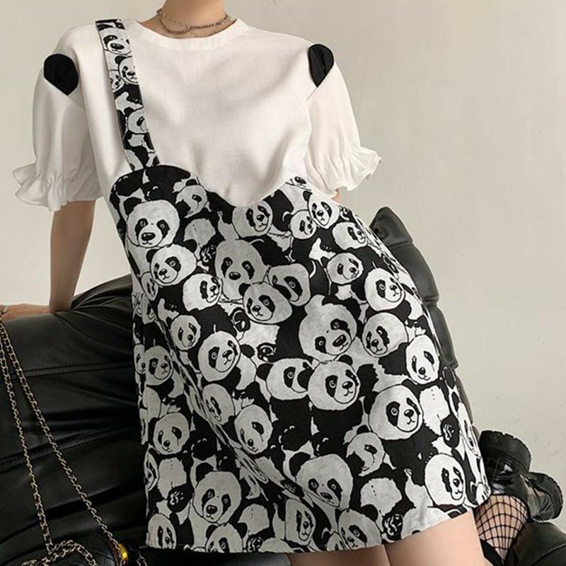 Cartoon Panda Print Colorblock Loose T-Shirt Dress  |   T-Shirts Clothing Dresses