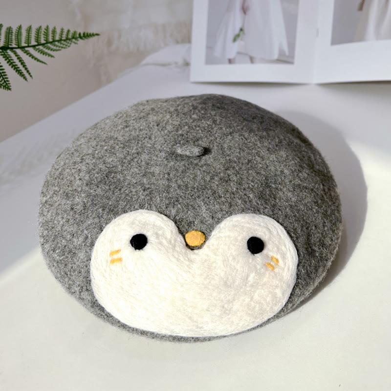 Cartoon Penguin Beret Hat  |   Hats & Scarfs Accessories Grey