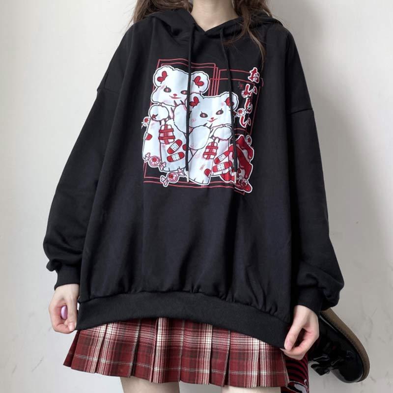 Cartoon Print Casual Hoodie  |   Sweatshirts & Hoodies Clothing Black