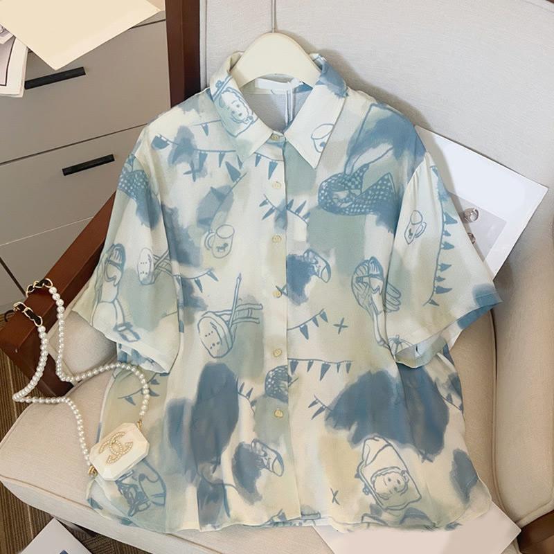 Cartoon Print Casual Loose T-Shirt  |   T-Shirts Clothing Blue