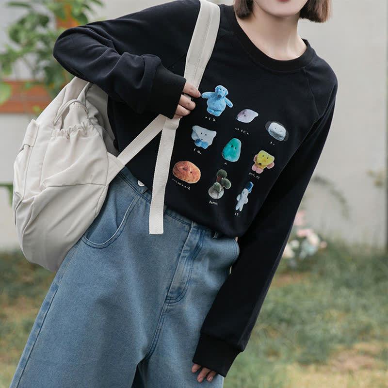 Cartoon Print Long Sleeve Round Collar Sweatshirt  |   Sweatshirts & Hoodies Clothing Black