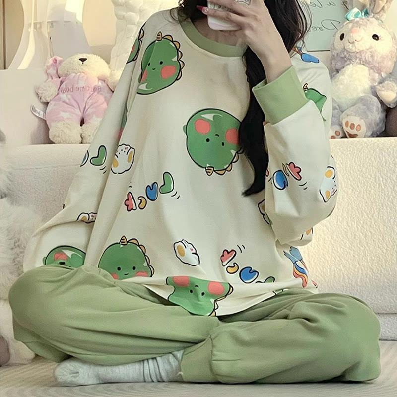 Cartoon Print Loose Pajamas Set  |   Pajamas Clothing A