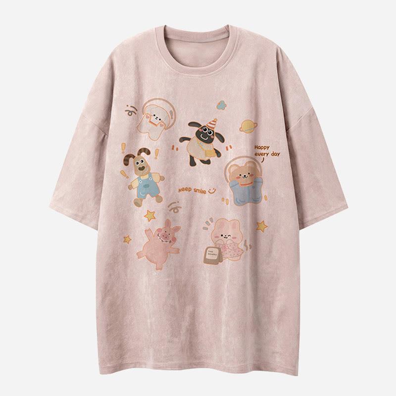 Cartoon Print Short Sleeve Round Neck T-Shirt  |   T-Shirts Clothing Apricot