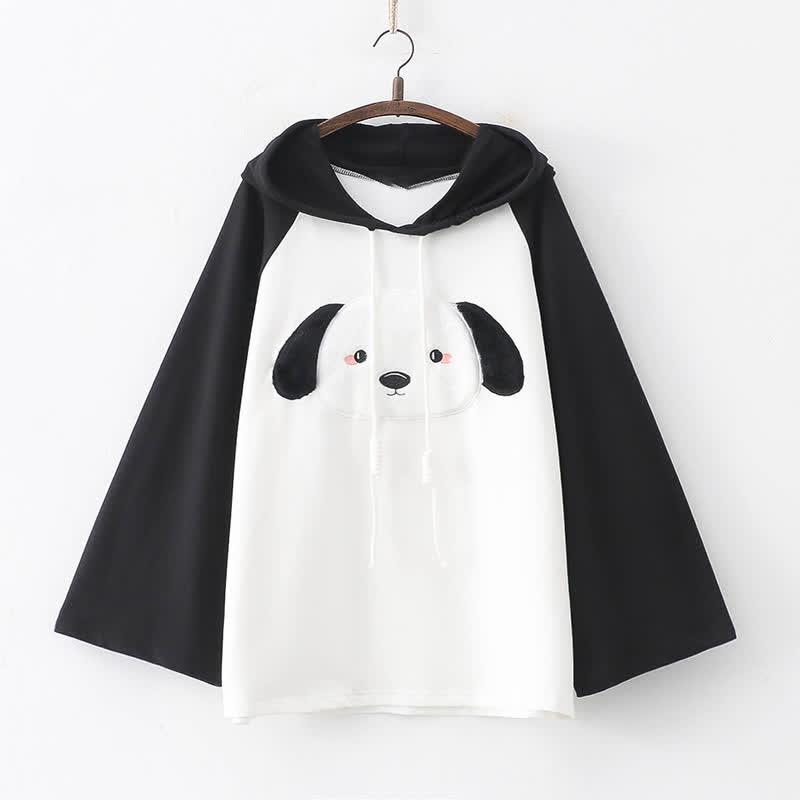 Cartoon Puppy Panda Embroidery Colorblock Casual Hoodie  |   Sweatshirts & Hoodies Clothing Panda