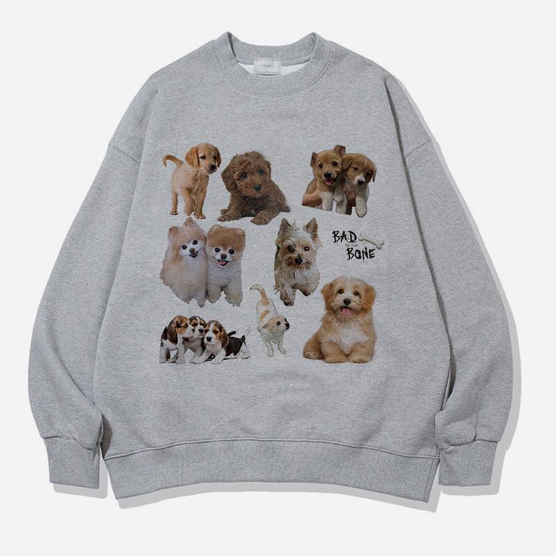 Cartoon Puppy Print Round Collar Casual Sweatshirt  |   Sweatshirts & Hoodies Clothing Grey