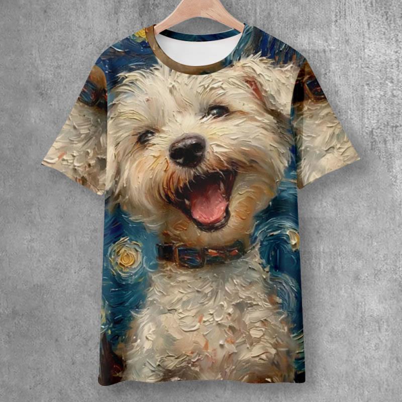 Cartoon Puppy Print Short Sleeve Casual T-Shirt  |   T-Shirts Clothing Blue