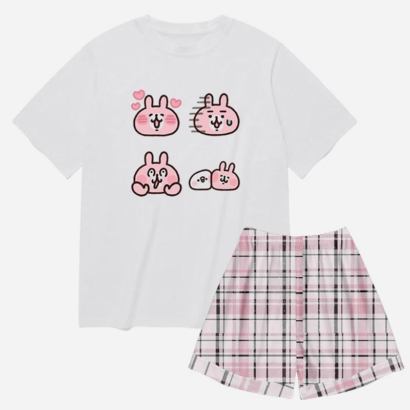 Cartoon Rabbit Print Casual T-Shirt Streak Shorts Set  |   Shorts Clothing Set